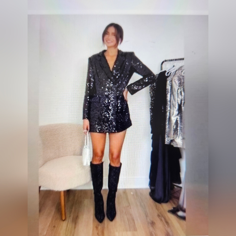 Zara Black Sequin Blazer S